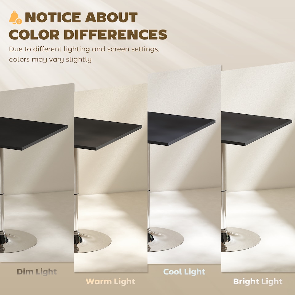 image 1 of HOMCOM Modern Height Adjustable Counter Bar Table with 360 degree Swivel Tabletop and Electroplating Metal Base, Pub Desk for Living Room, Kitchen, Restaurant, Pub, Black and Silver