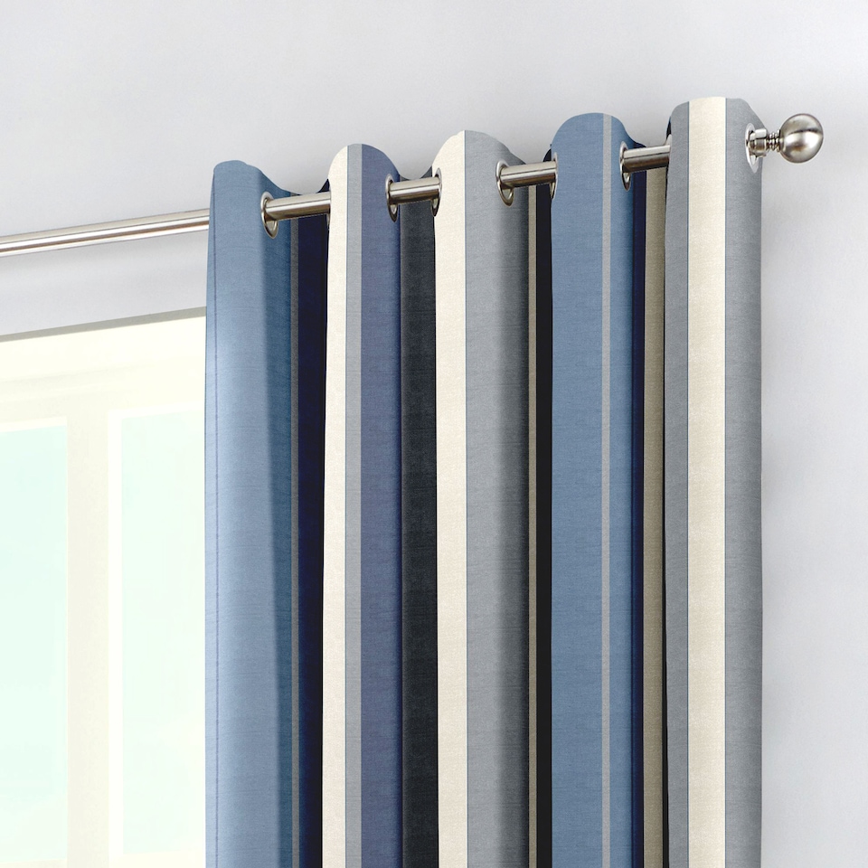 image 1 of Fusion Whitworth Stripe Eyelet Curtains Blue