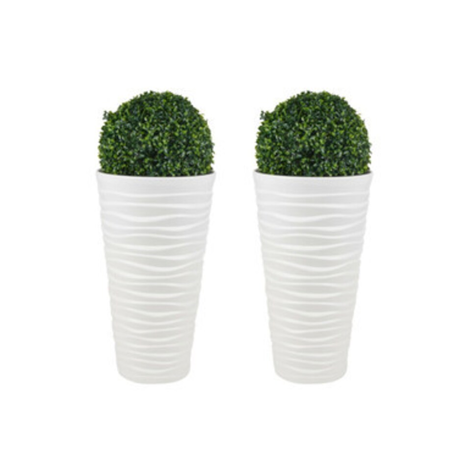 image 1 of Slim Plastic Round Flower Pot with Inserts - 52x29.6x29.6cm | White | White & Set of 2 | 2