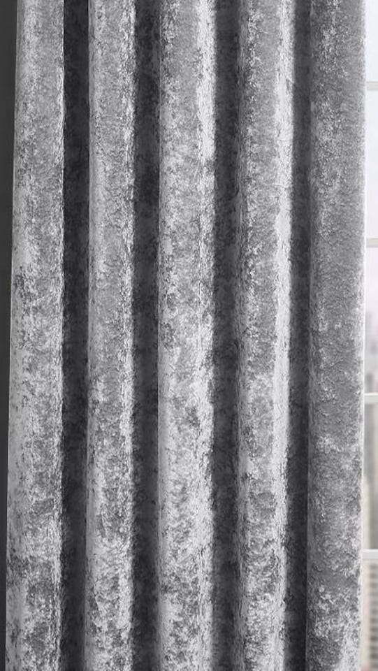 image 1 of Crushed Velvet Fully Lined Eyelet Curtains - Silver - 168x137cm