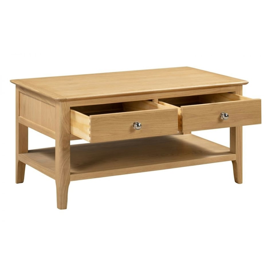 image 1 of Solid Oak Coffee Table with 2 Drawers | Brown | Brown