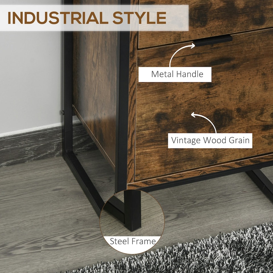 image 1 of HOMCOM Industrial 3-Drawer Bedroom Chest of Drawers with Metal Frame, Brown