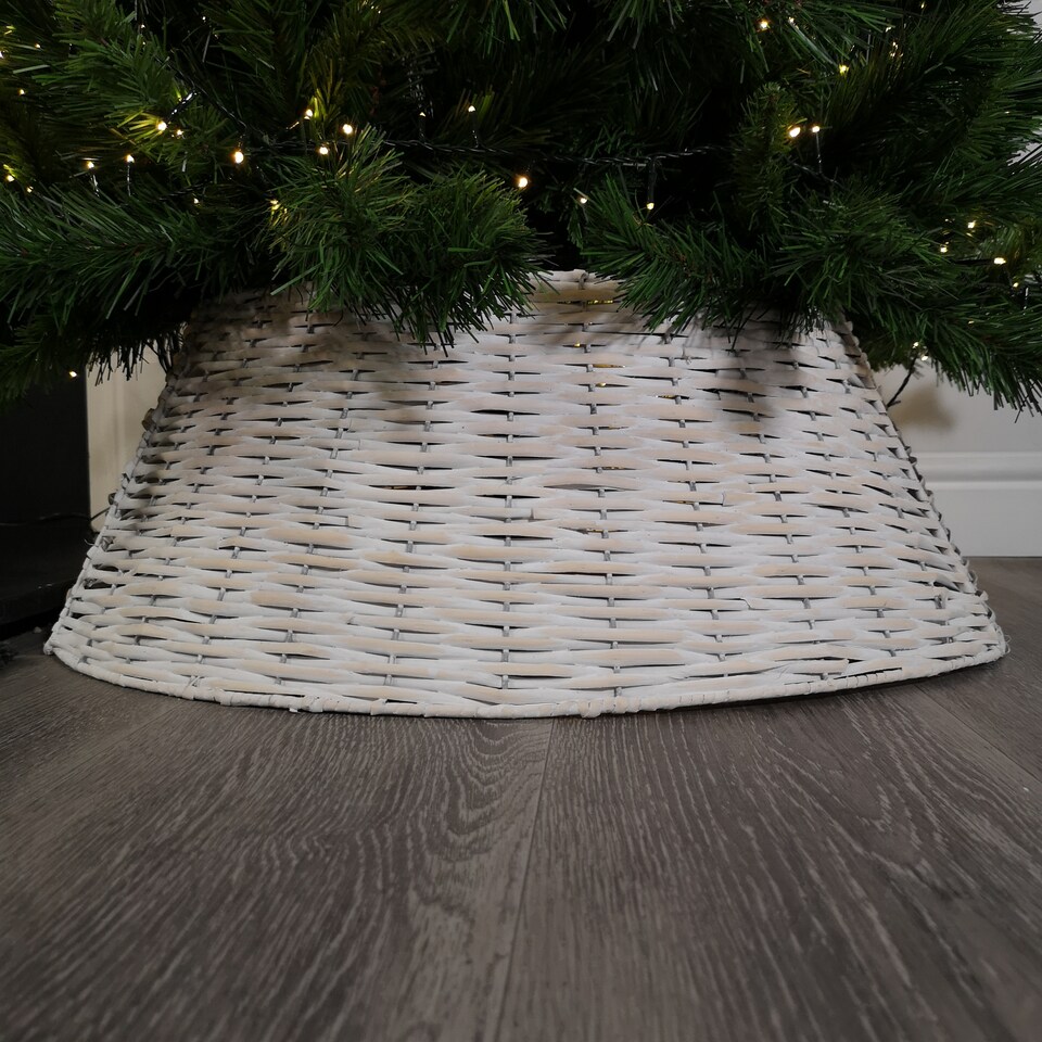 image 1 of 40/58cm Samuel Alexander KD Willow Christmas Tree Skirt Wicker Rattan- Medium White Wash