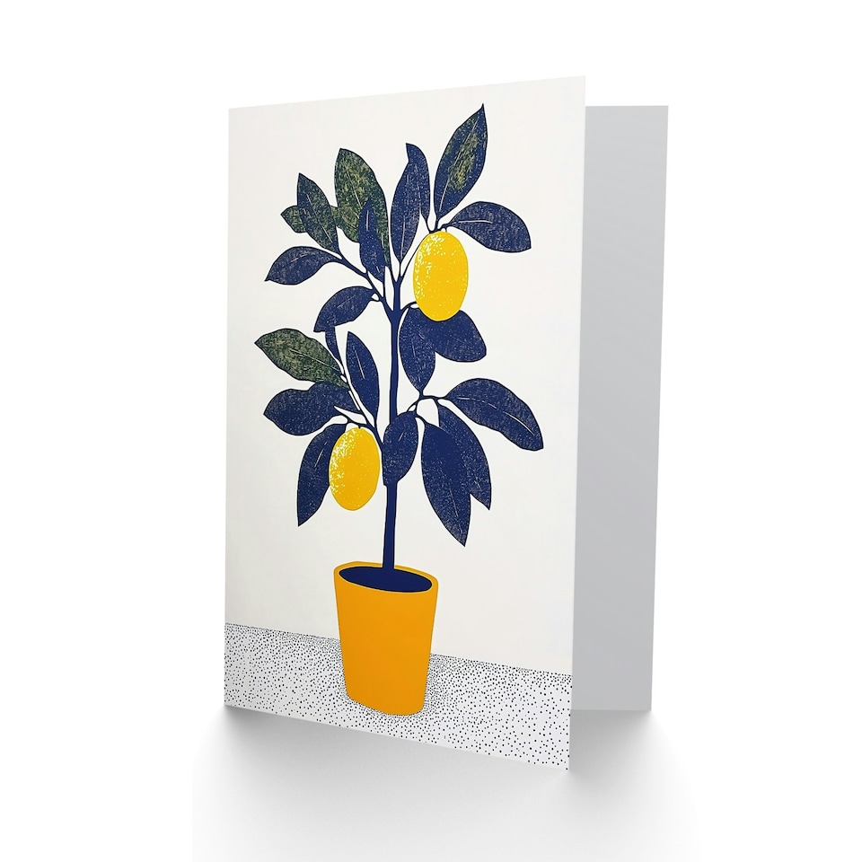 image 1 of Lemon Tree Plant Lover Yellow Blue Bright Simple Birthday Greeting Card