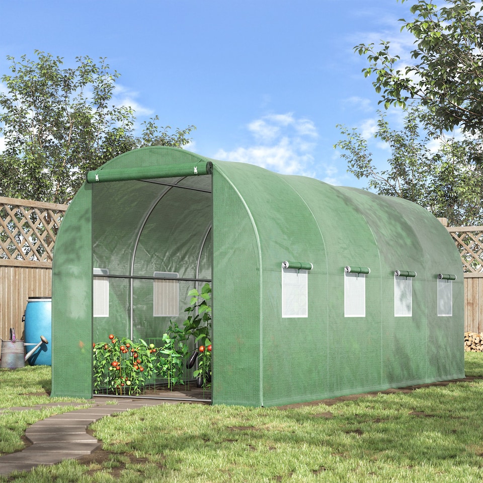 image 1 of Outsunny 4 x 2M Polytunnel Walk-in Garden Greenhouse with Zip Door and Windows
