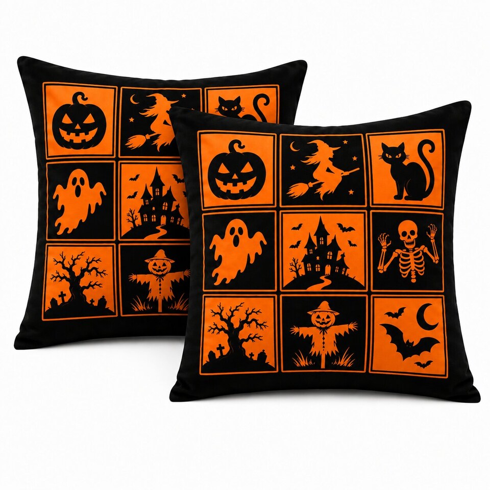 image 1 of Covers&All Halloween Decorative Square Throw Pillow Set of 2 with Inserts & Covers Accent Pillows for Sofa, Couch & Home Décor, Square 16 in x 16 in