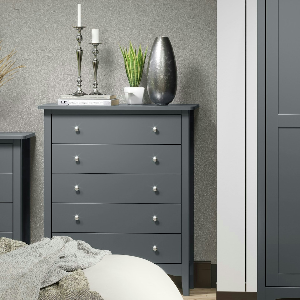 image 1 of Como 5 Drawer Chest of Drawers - Shaker Style Bedroom Storage Cabinet with Space Saving Design | Blue | Blue | 1