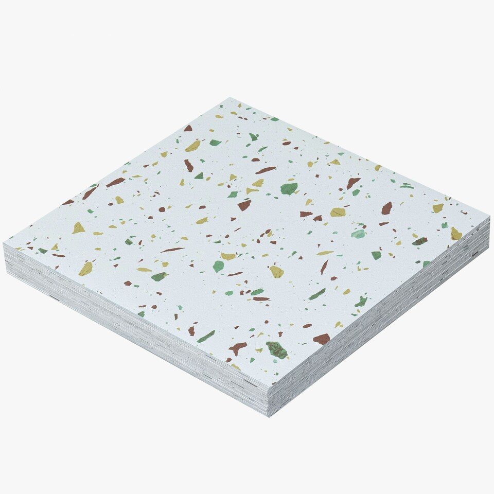 image 1 of NOVECRAFTO Vinyl Floor Tiles Self Adhesive – 18x18in Peel and Stick Large Square Flooring for Kitchen, Bathroom & Living Room – White Grey Terrazzo Effect White | 4.18 sqm