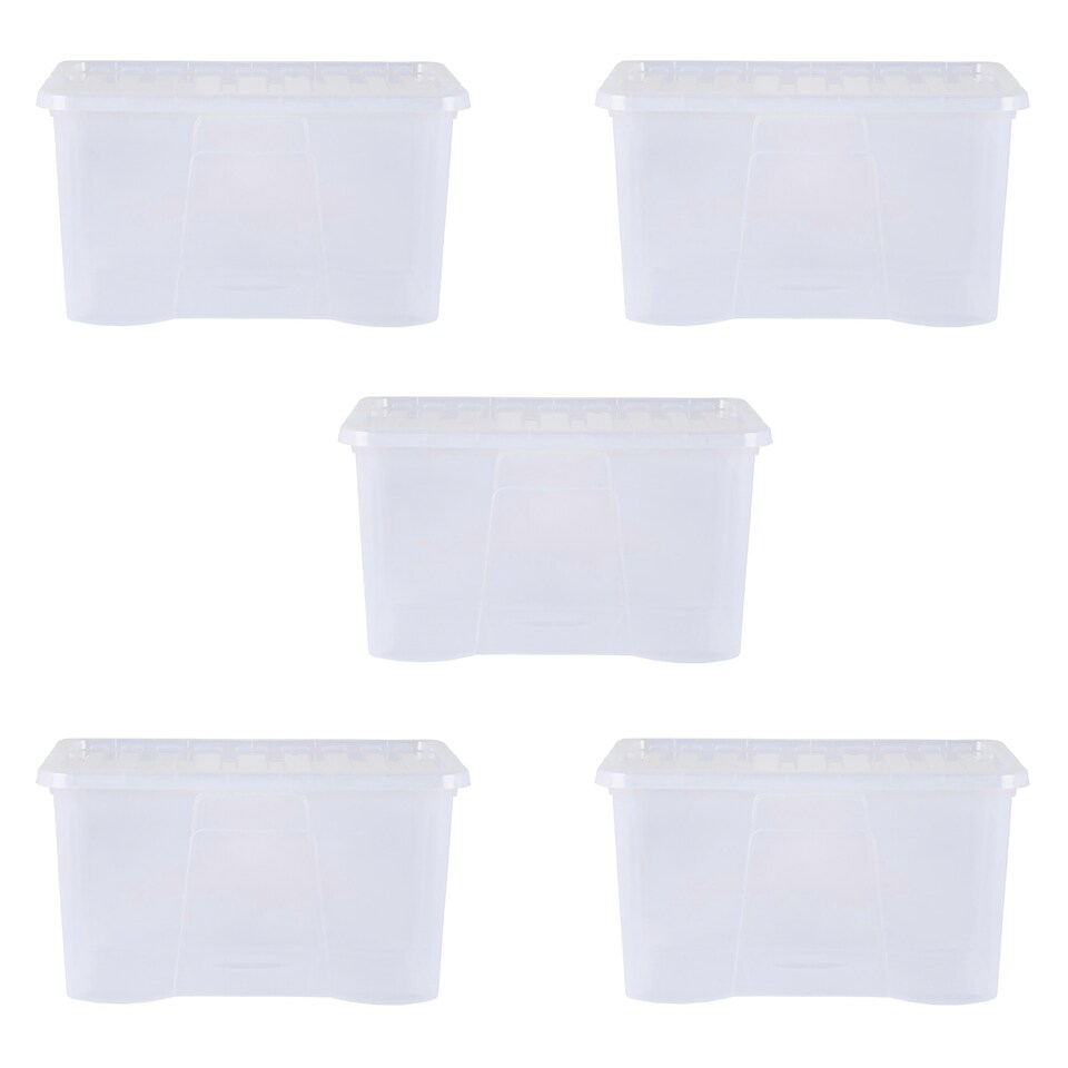 image 1 of Wham Crystal 5 x 60L Stackable Plastic Storage Boxes with Lids Clear