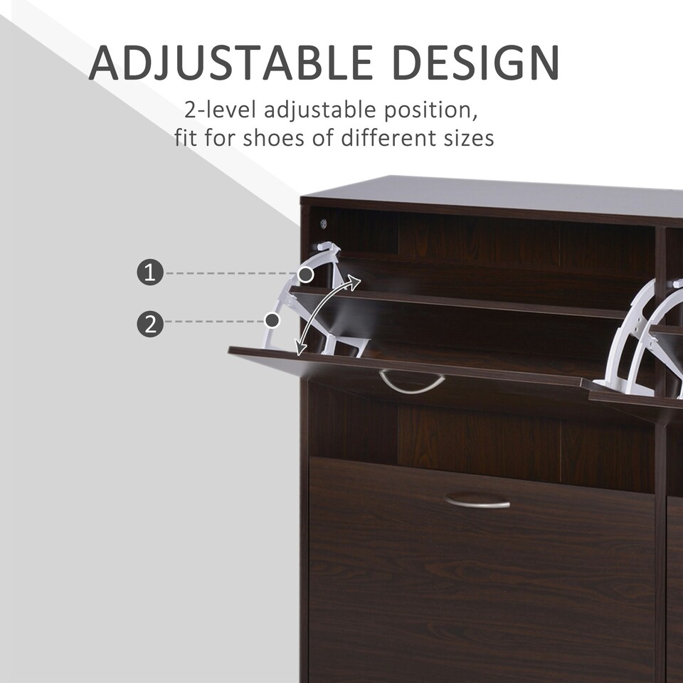image 1 of HOMCOM Wooden Shoes Cabinet Multi Flip Down Shelf Drawer Dark Brown