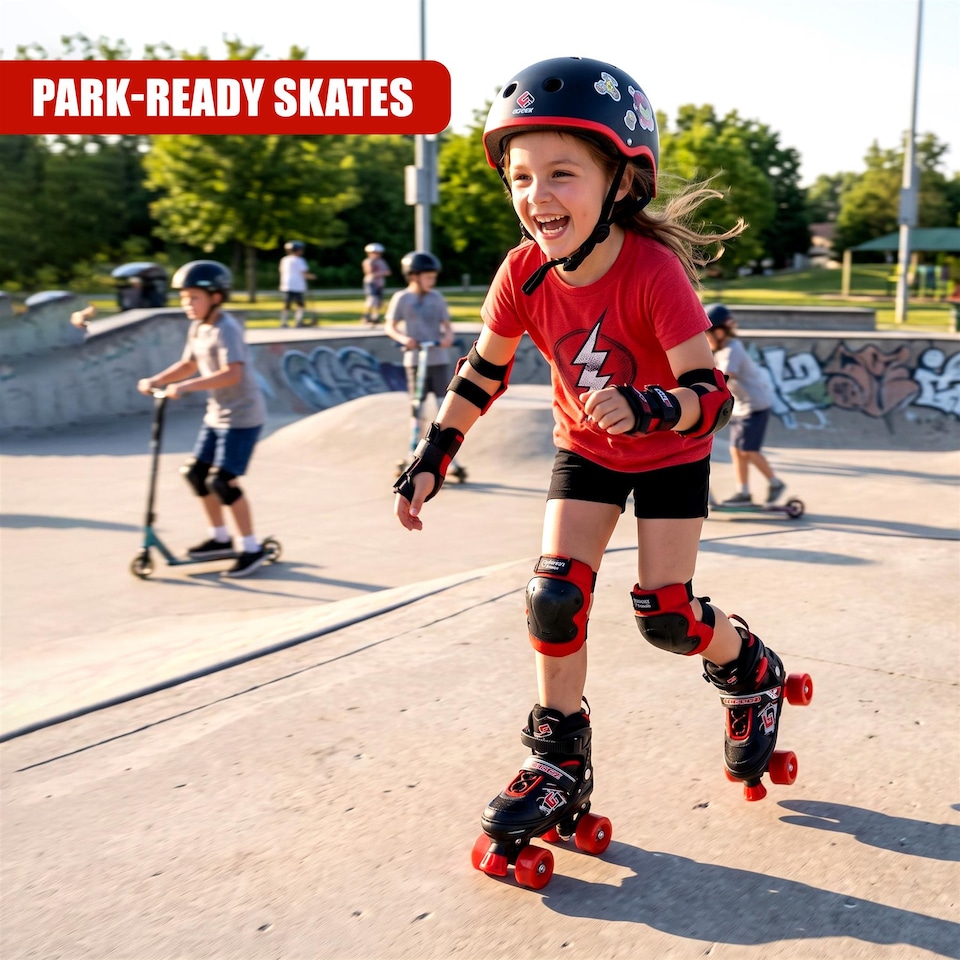 image 1 of The Magic Toy Shop Kids Adjustable Roller Skates, Black & Red, Medium