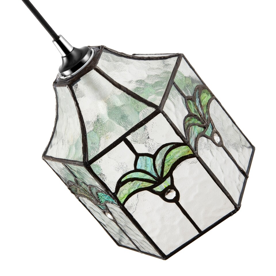 image 1 of Classic Lantern Tiffany Pendant Shade with Clear Water Glass and Emerald Green | Green