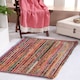 image 2 of MISHRAN Natural Rug Hand Woven with Multi Colour Braids - Natural Jute - L60 x W90 - Multicolour Multi