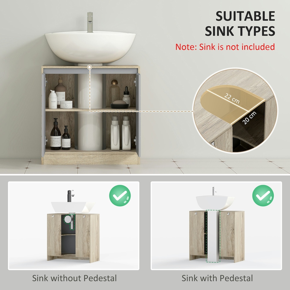 image 1 of HOMCOM 60x60cm Under-Sink Storage Cabinet w/ Adjustable Shelf 2 Doors Cabinet 