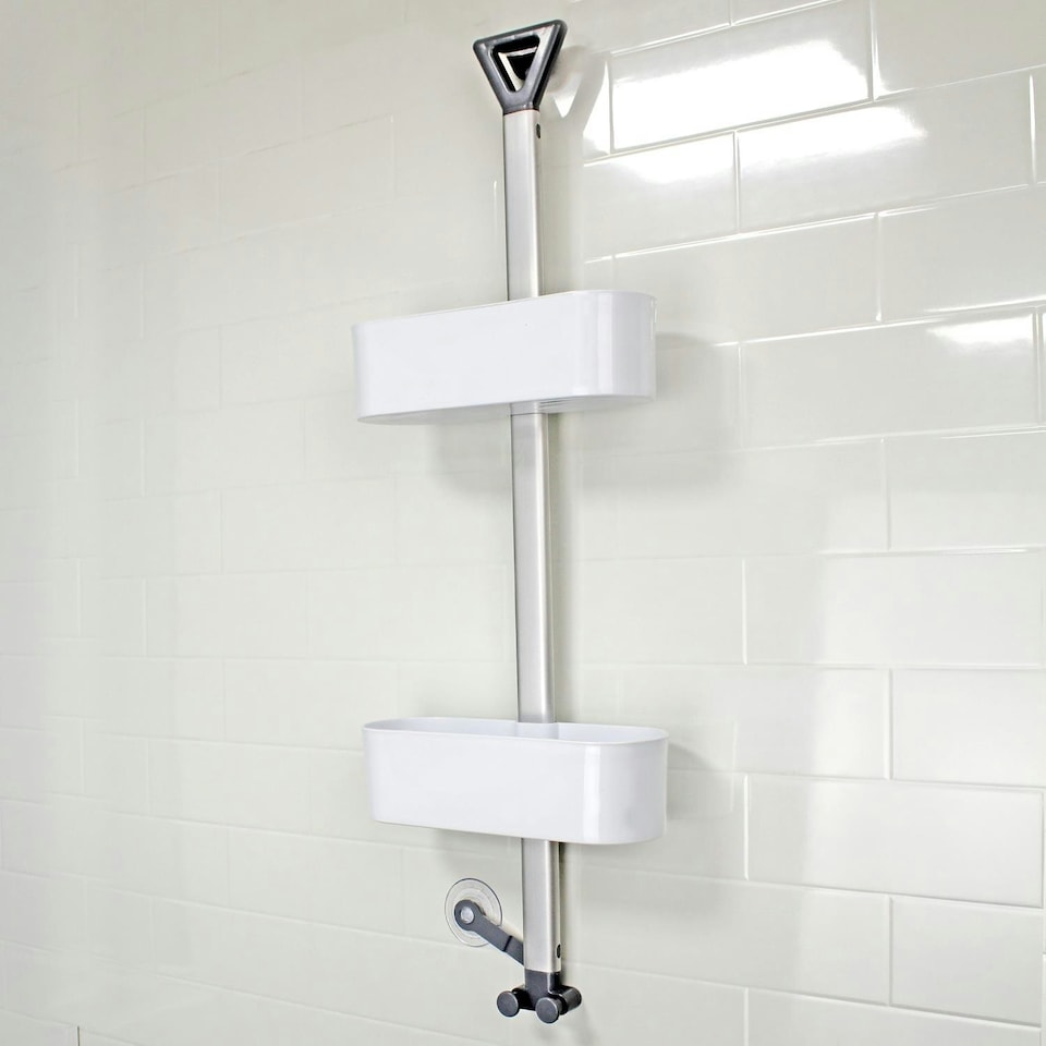 image 1 of Showerdrape Elements White 2 Tier Basket Hanging Shower Caddy