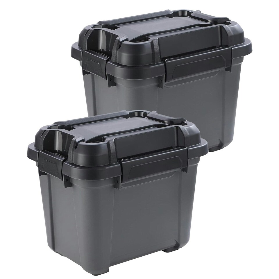 image 1 of 3 x 12 Litre Black Plastic Storage Bunker Trough Boxes/Tubs Ideal For DIY Use Complete With Lid Black