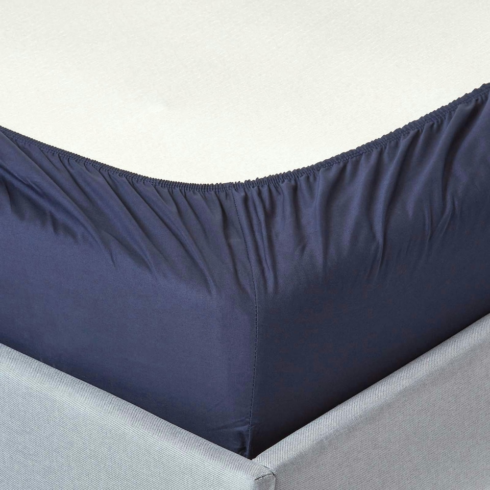 image 1 of Homescapes Navy Blue Egyptian Cotton Fitted Sheet 200 TC, Single | Blue | Single