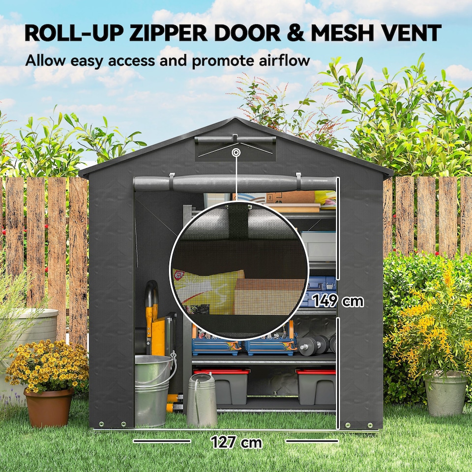 image 1 of Outsunny 6 x 4 ft Outdoor Garden Storage Shed, Waterproof Bike Tent with Vent and Roll-Up Zipper Door,Outdoor Portable Shed Storage Shelter  for Bikes, Dark Grey