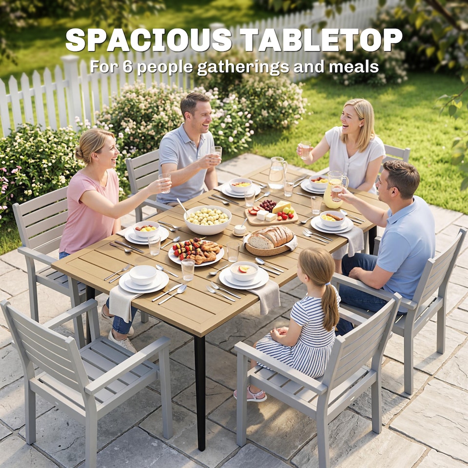 image 1 of Outsunny 150 x 90cm Garden Dining Table with Parasol Hole, Table Only, Brown