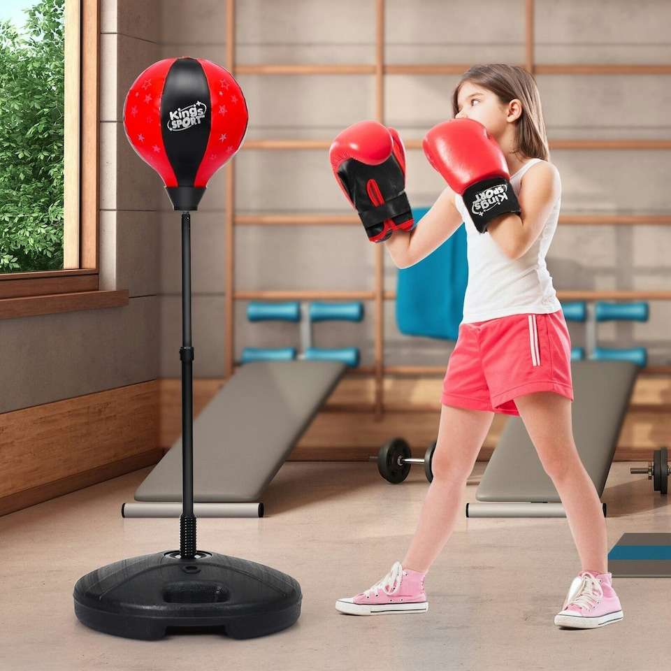 image 1 of COSTWAY Boxing Set Punching Ball with Boxing Gloves Red
