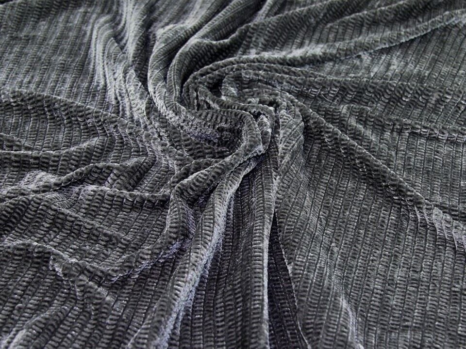 Silver Pleated Velvet Stretch Knit Fabric for Dressmaking, 150cm / 59" Wide - per metre