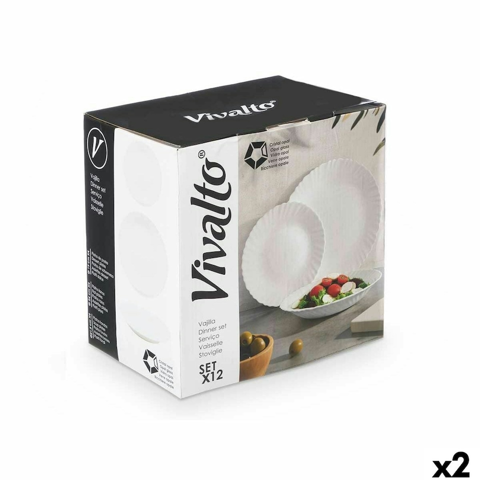 image 1 of Dinnerware Set Vivalto F-LXP95-75-F-LSP85 White Opaline glass (2 Units) N/A
