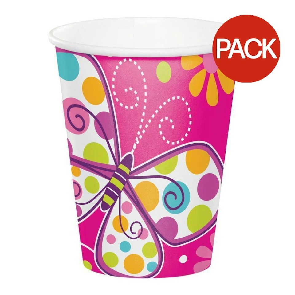 Creative Party Paper Butterfly Party Cup (Pack of 8) - Pink/Multicoloured - One Size