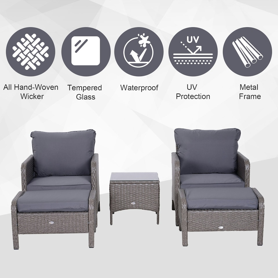 image 1 of Outsunny 5 Pieces Outdoor Patio Furniture Set Wicker Conversation Set Dark Grey
