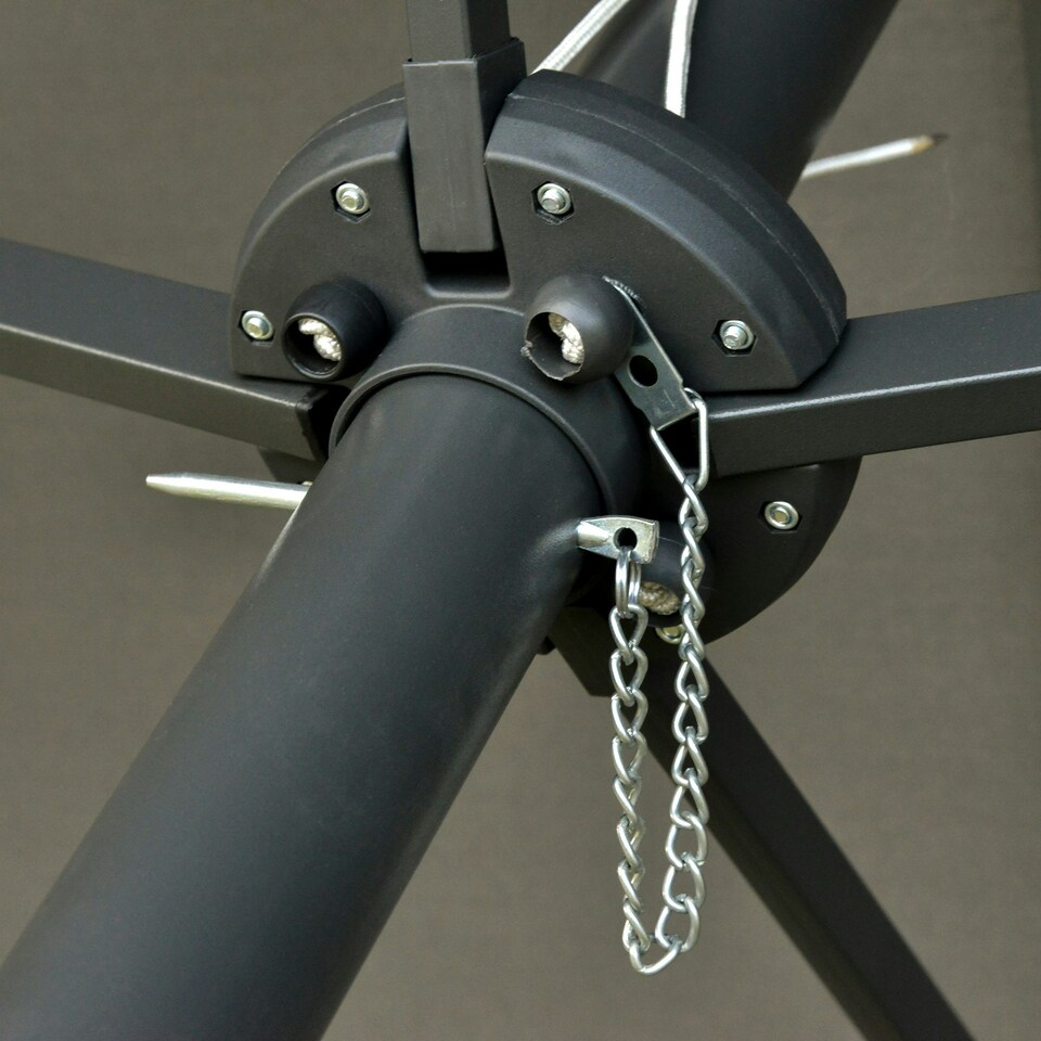 image 1 of Outsunny 4.4m Double-Sided Sun Umbrella Patio Parasol Solar Lights Khaki