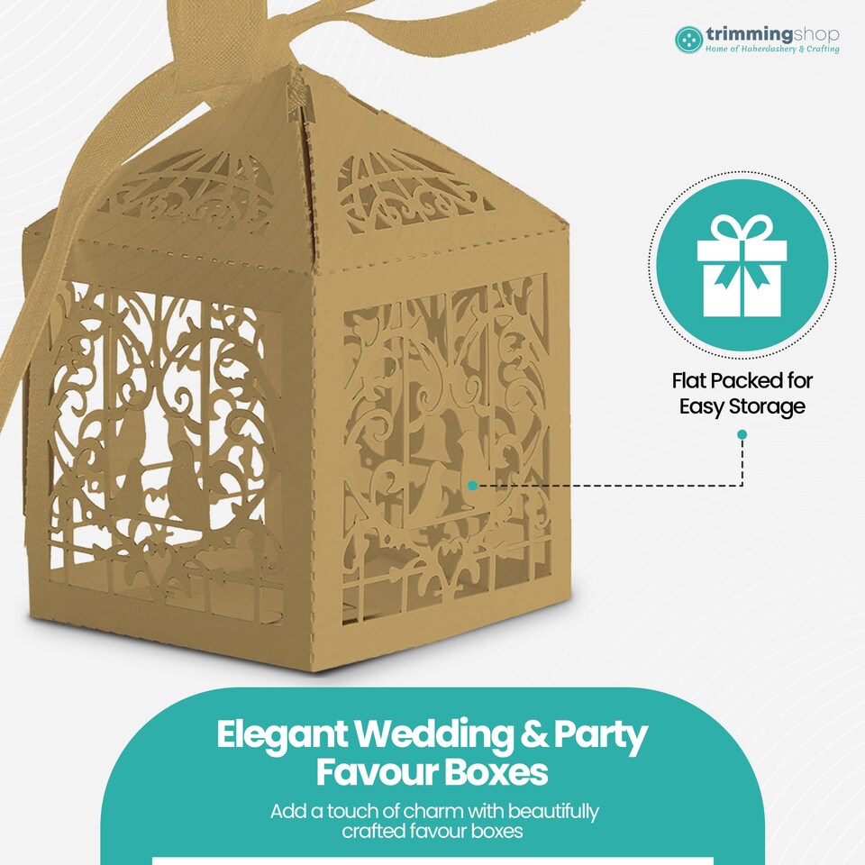 image 1 of Love Birds Wedding Favour Boxes with Organza Ribbon Gift Boxes - 50pcs