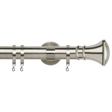 35mm Fixed Length Metal Curtain Pole Set Satin Silver Trumpet Finial 360cm | Silver | Silver