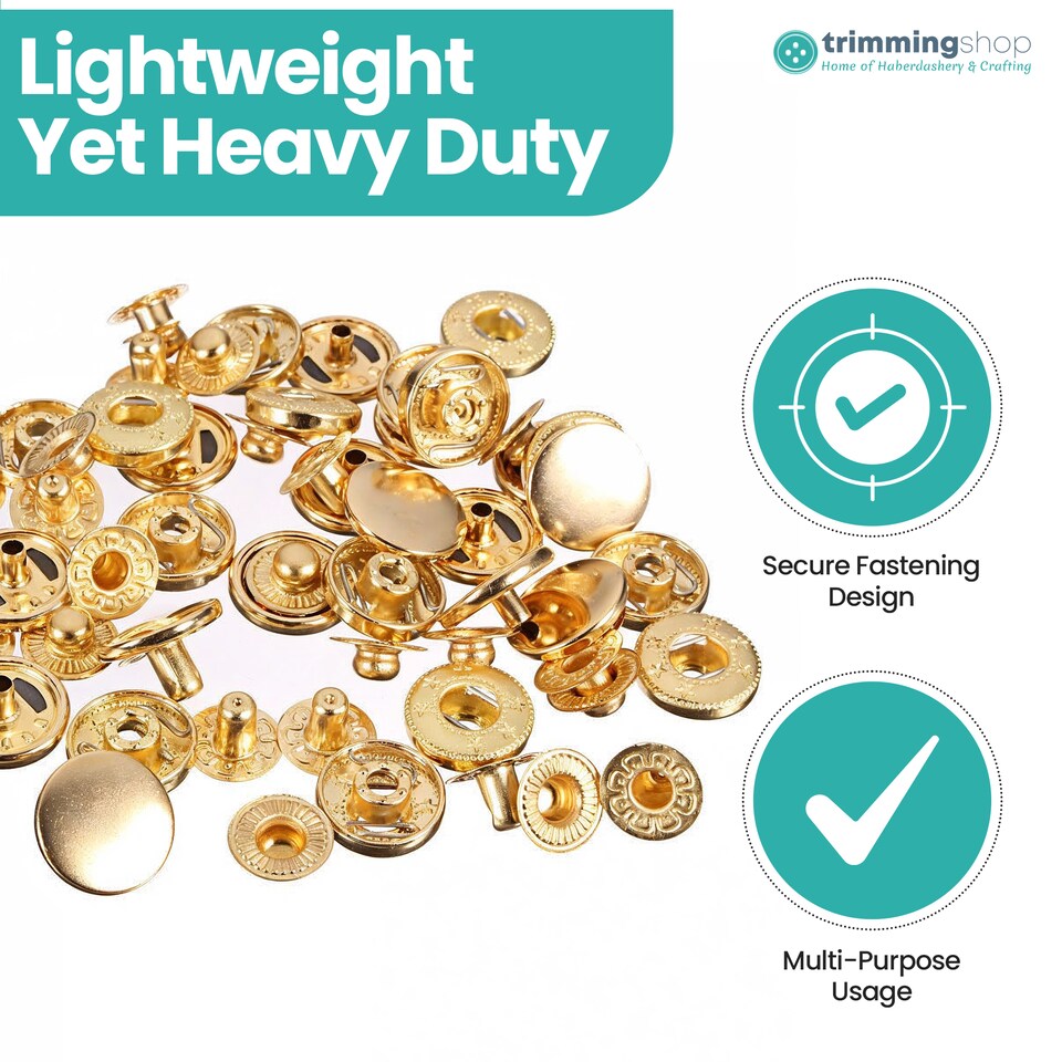 image 1 of 15mm S Spring Press Studs 4-Part, Durable & Lightweight - 100pcs