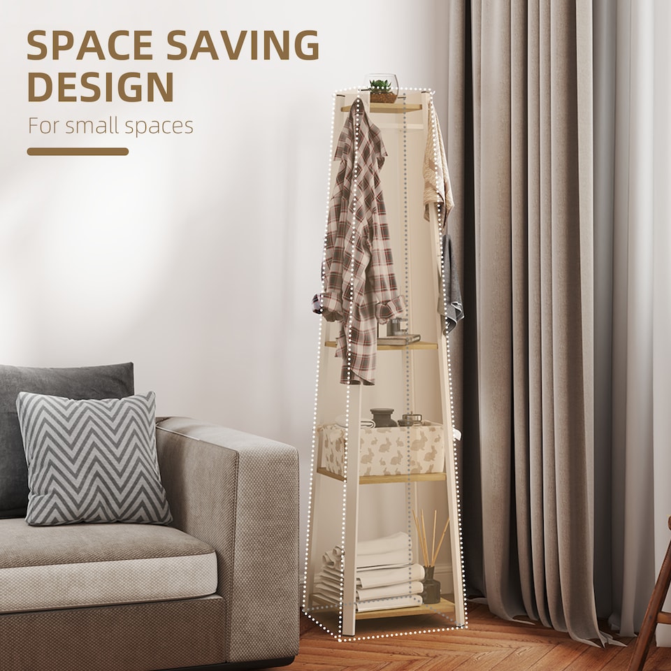 image 1 of HOMCOM Coat Rack with Storage, Freestanding Coat Stand with 8 Hooks and 3-Tier Shelf, Clothes Rack for Bedroom, Entryway, Oak and White | Brown | 1