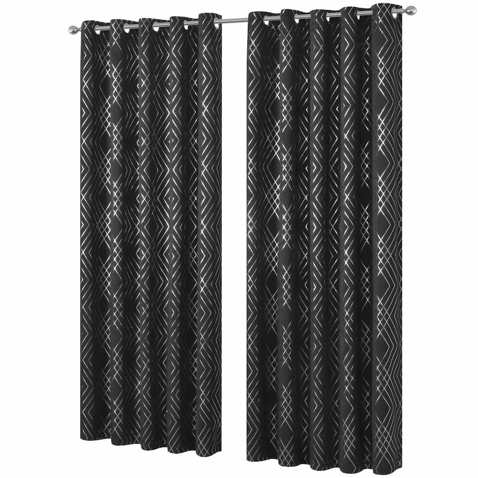 Geometric Sparkle Blackout Curtains in Black, 167cm x 137cm Black | Black