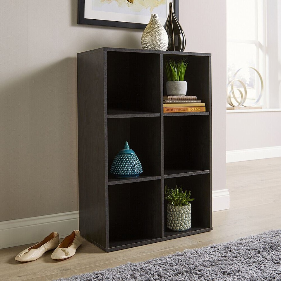 image 1 of Storage Cube 6 Shelf Bookcase Wooden Display Unit Organiser Furniture | Black