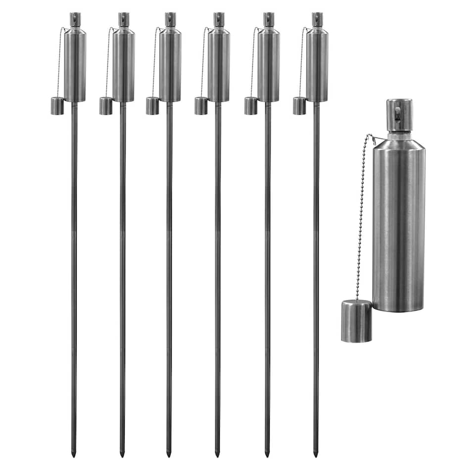 image 1 of Harbour Housewares Metal Garden Torches - Cylinder - Silver - Pack of 6