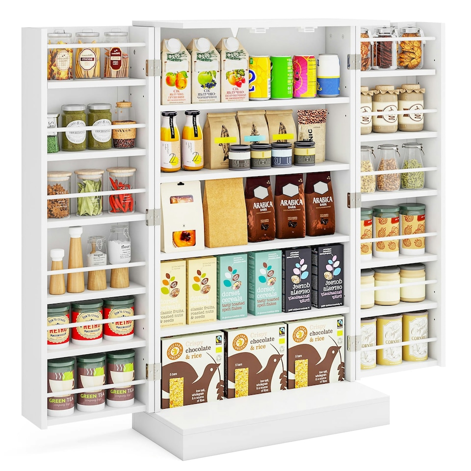 image 1 of COSTWAY Kitchen Cupboard Buffet Pantry Cabinet with Countertop White