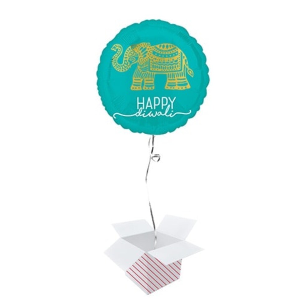 Happy Diwali Celebration Round Foil Helium Balloon - Inflated Balloon in a Box