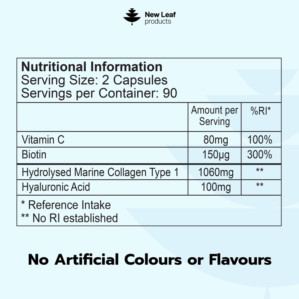 image 1 of New Leaf Hydrolised Marine Collagen Capsules 1060mg P/S Type 1