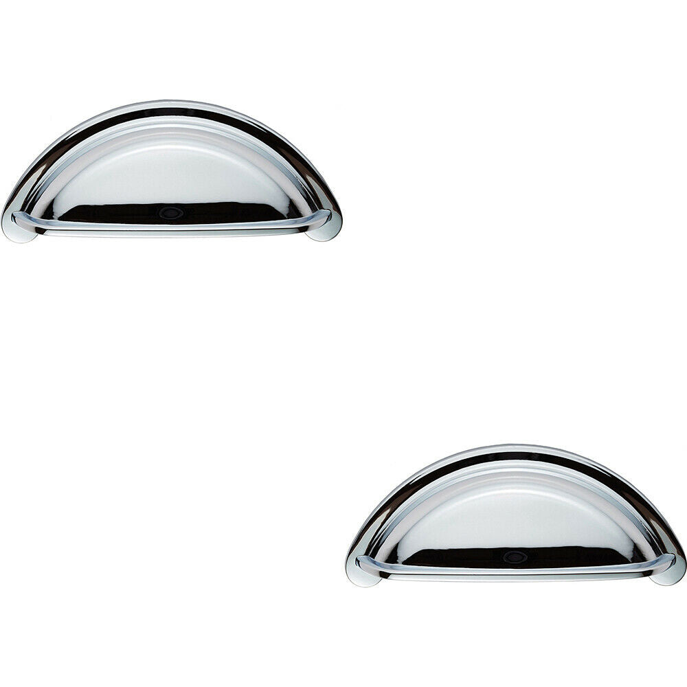 Loops 2x Cabinet Cup Pull Handle 94 x 41.5mm 76mm Fixing Centres Polished Chrome