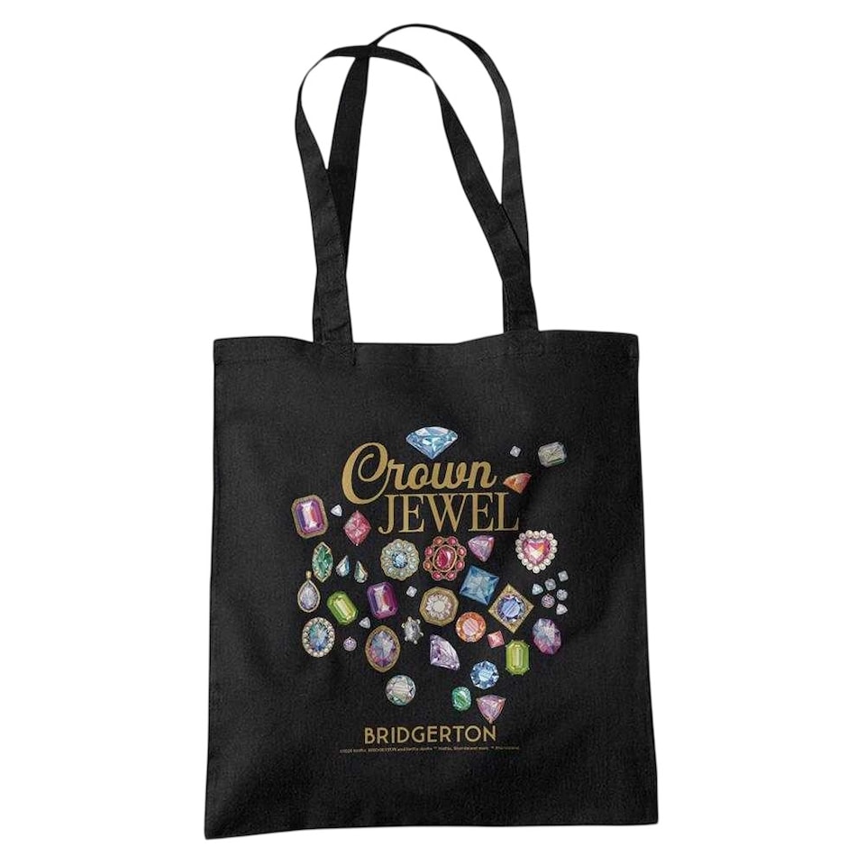 image 1 of Bridgerton Crown Jewel Tote Bag | Black | Black | 1