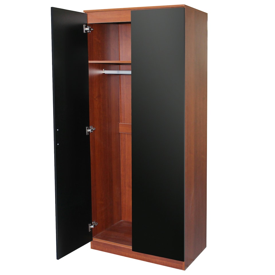 image 1 of Modern 2-Door Wardrobe, High Gloss Finish In Walnut and Black Black | Walnut