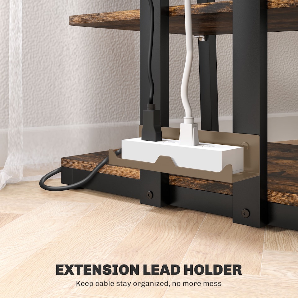 image 1 of HOMCOM HiFi Stand, 4-Tier Media Storage Shelf with Adjustable Shelves, Power Strip Rack for Router, Record Player, Printer, Industrial TV Stand for up to 28 Inch TVs, Rustic Brown | Brown | 1