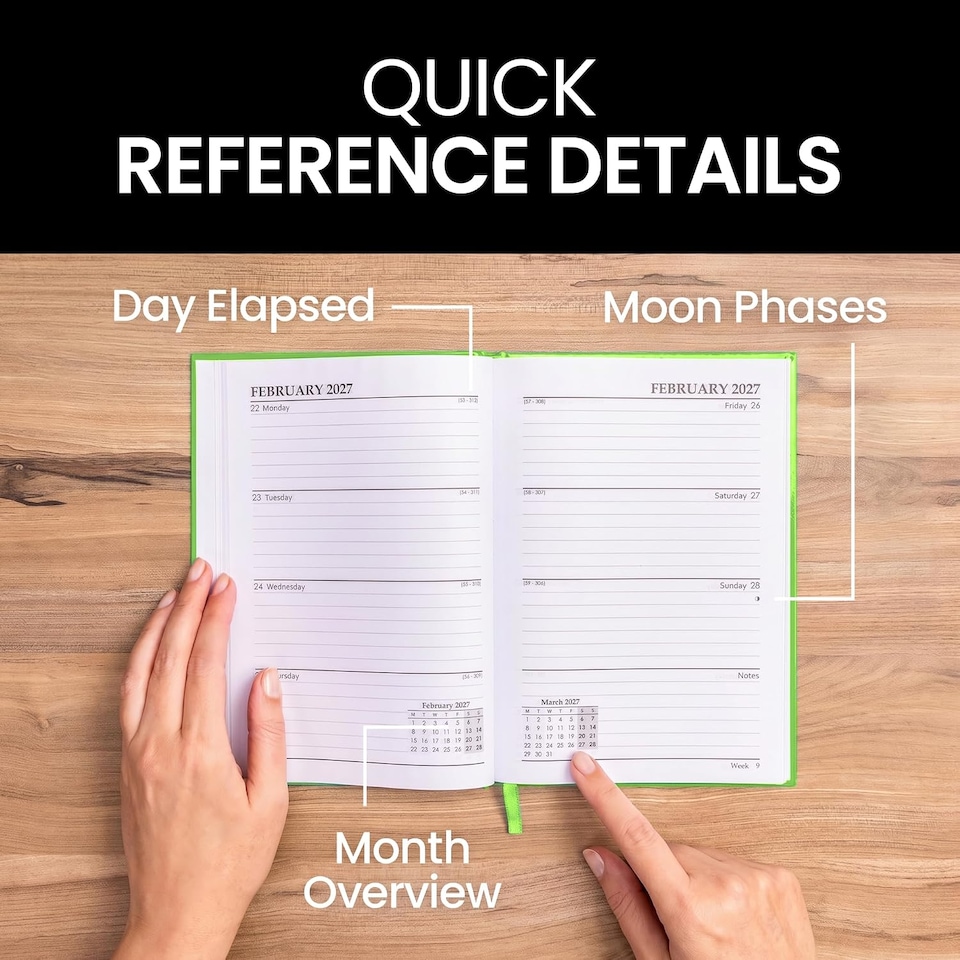image 1 of 2027 Diary A5 Week to View - Hardback Planner Organiser with Ribbon Bookmark - Weekly Appointment Journal Notebook (Lime) | Green | Lime