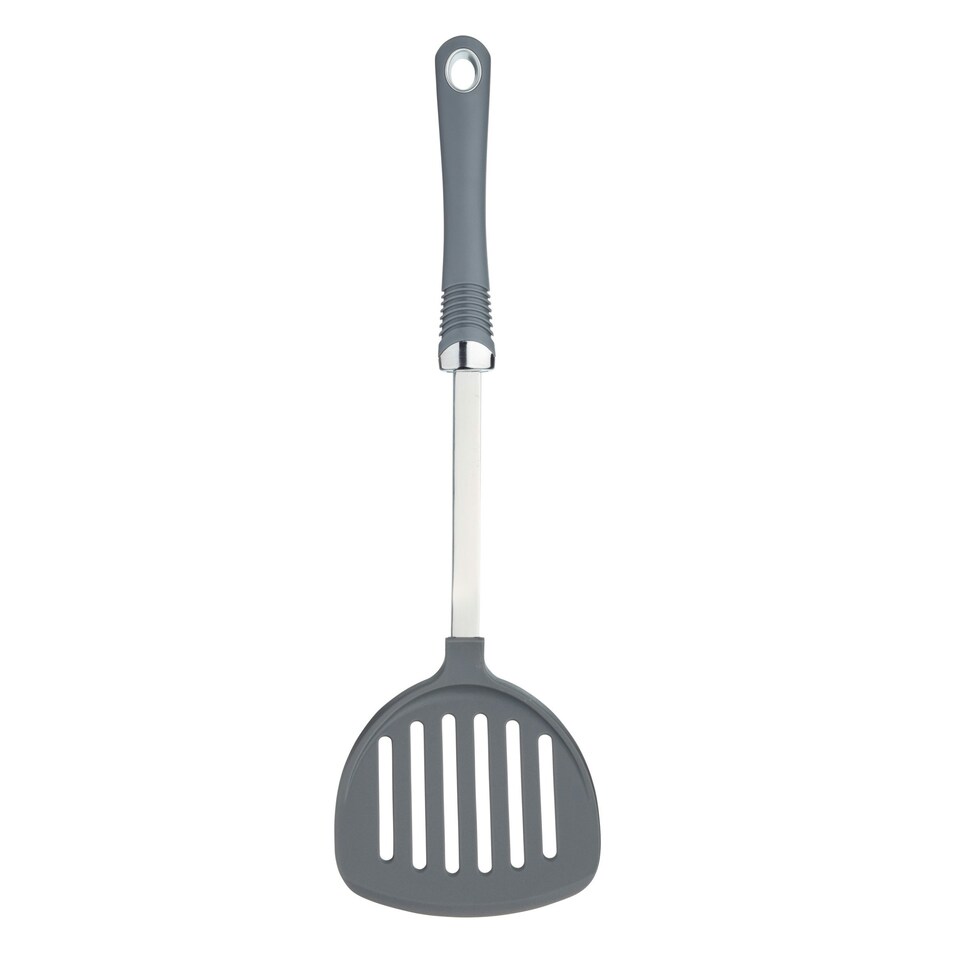 KitchenCraft Food Turner Grey Nylon Round Slotted Soft Grip
