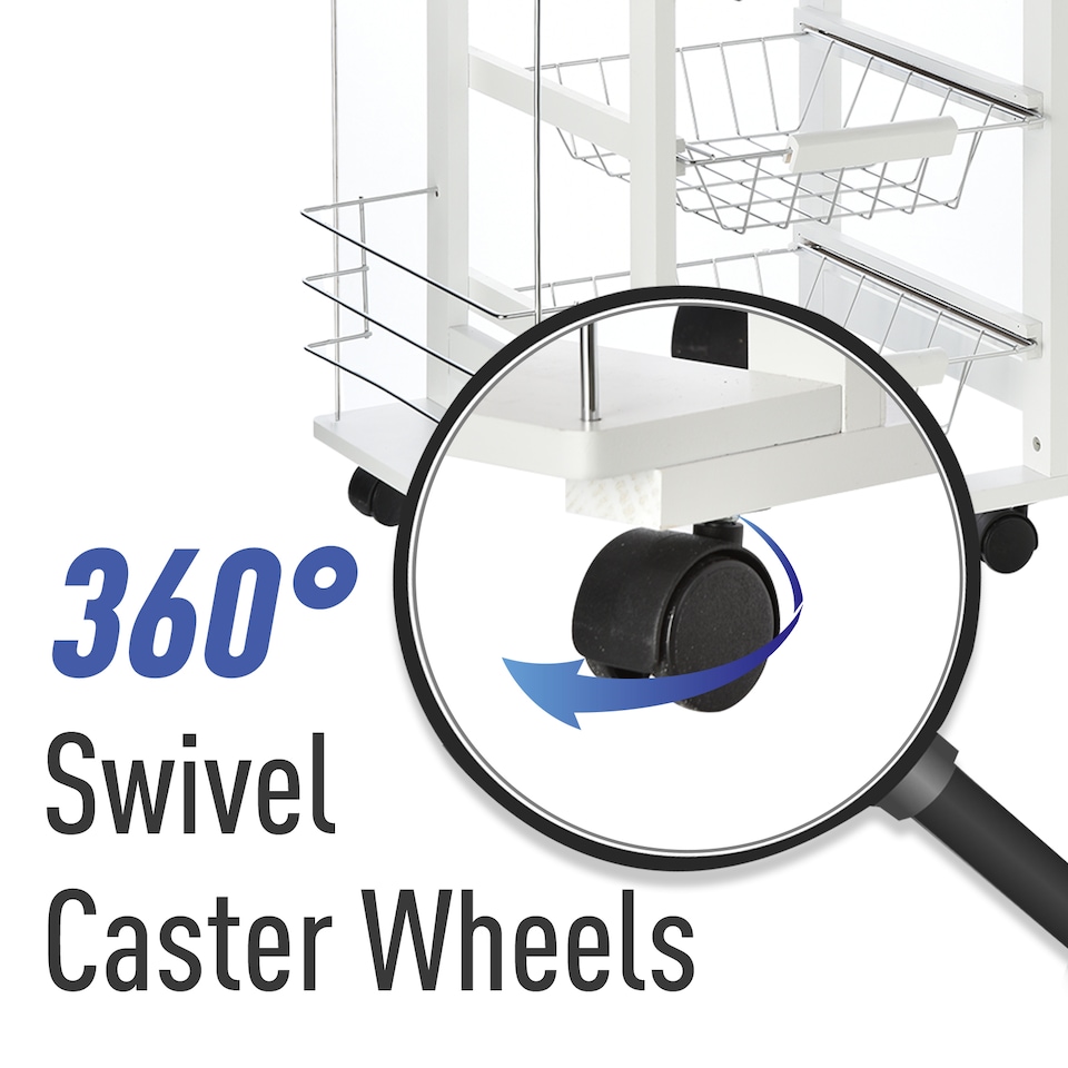 image 1 of HOMCOM Rolling Kitchen Cart, Utility Storage Cart with 4 Basket Drawers & Side Racks, Wheels for Dining Room, White