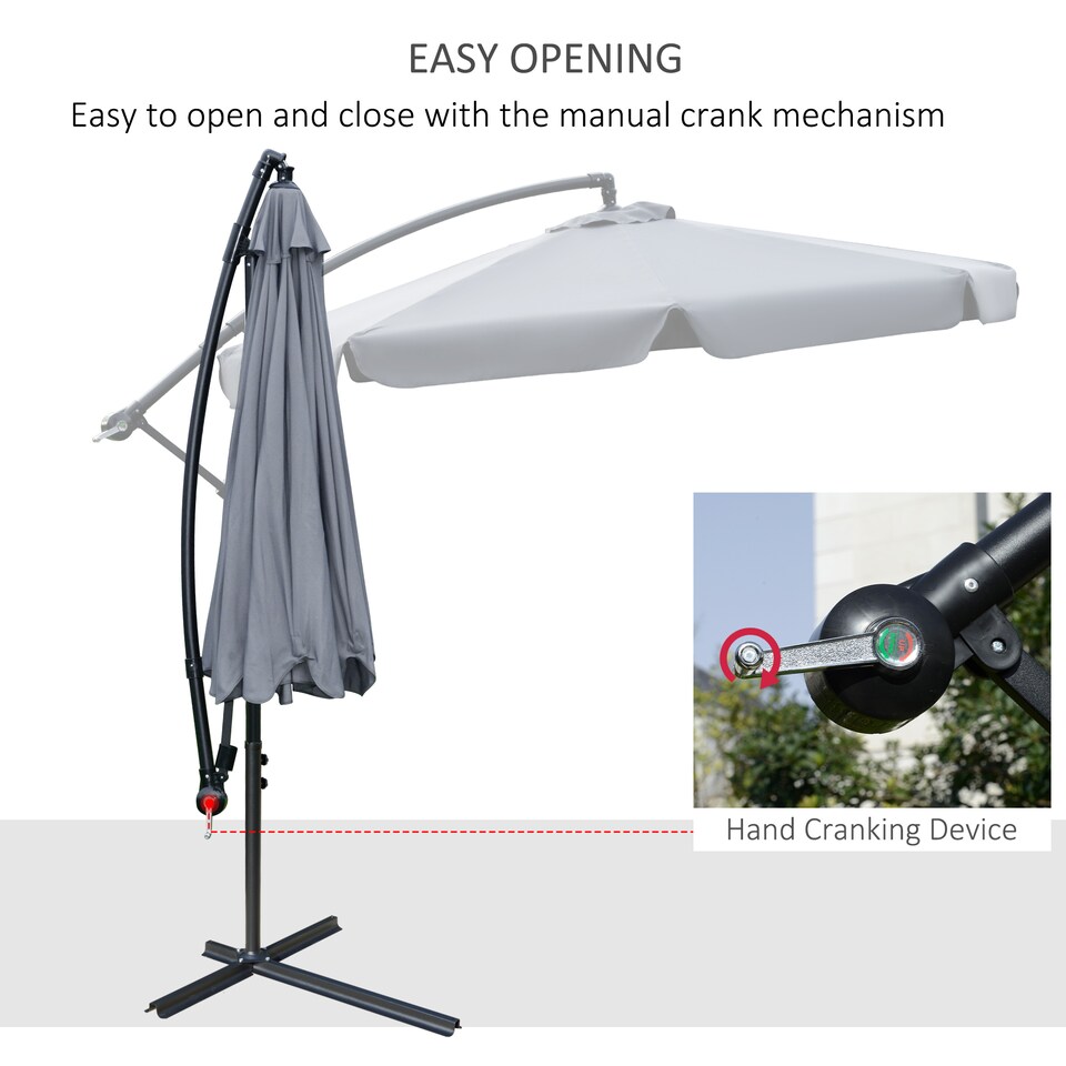 image 1 of Outsunny 2.7m Garden Banana Parasol Cantilever Umbrella with Crank Handle and Cross Base for Outdoor, Hanging Sun Shade, Dark Grey