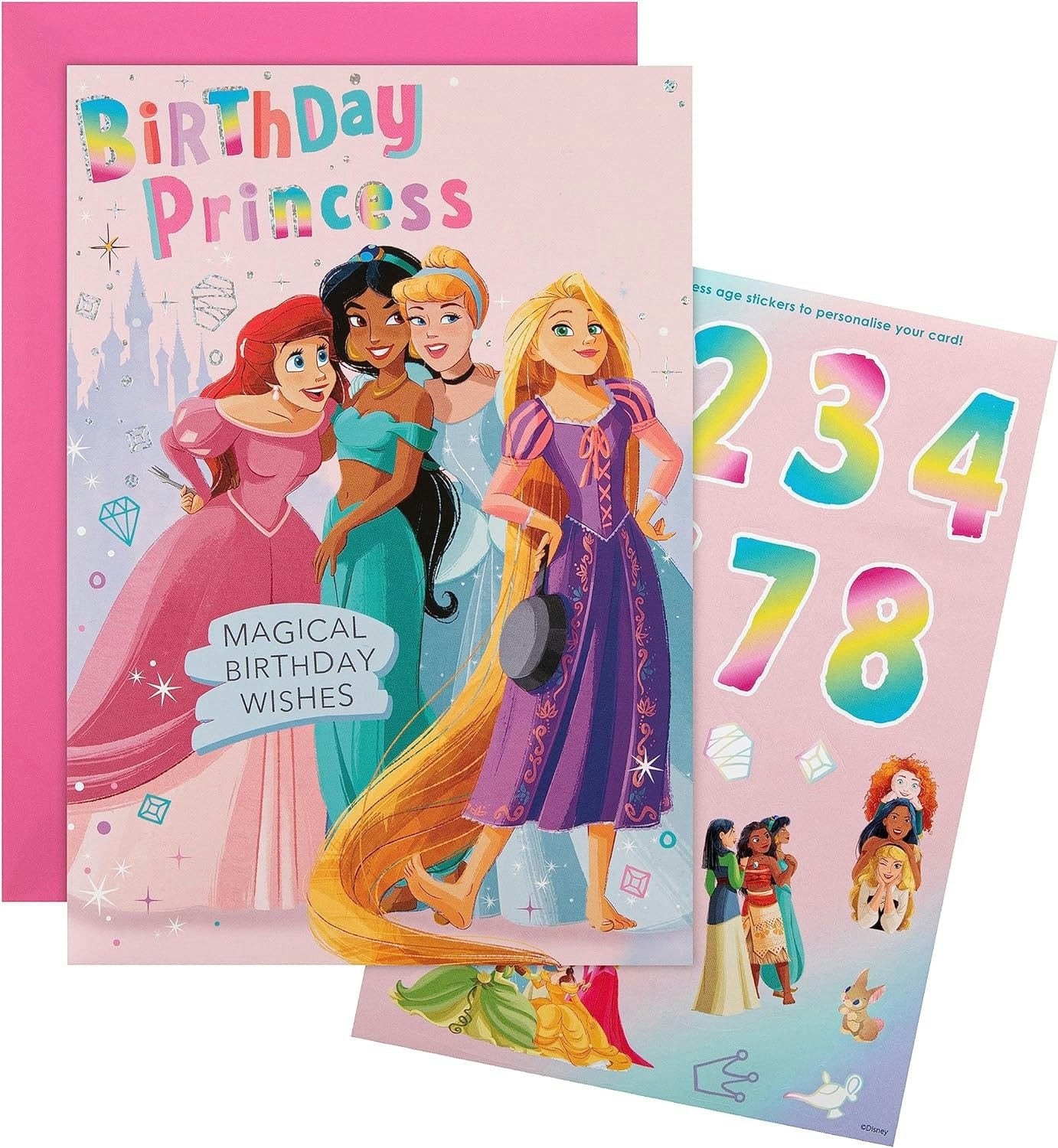 Disney Princesses Design Birthday Card with Sticker Sheet