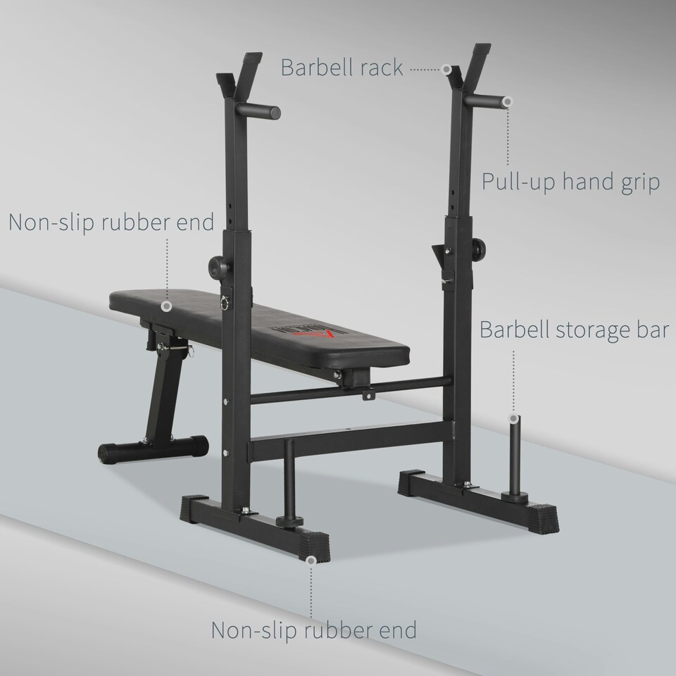 image 1 of HOMCOM Adjustable Weight Bench with Barbell Rack, Dip Station, Black