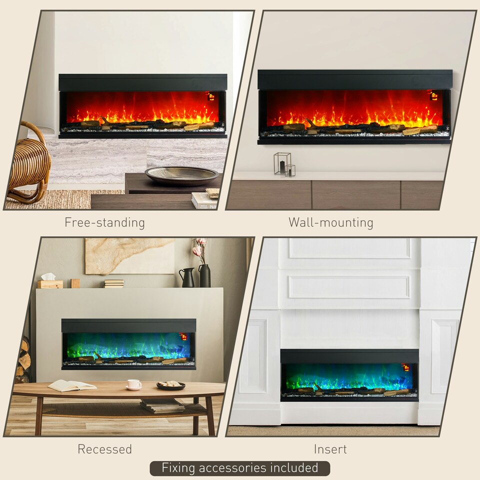 image 1 of HOMCOM 152.4cm Electric Fireplace Recessed, Insert, Wall Mount, Freestanding